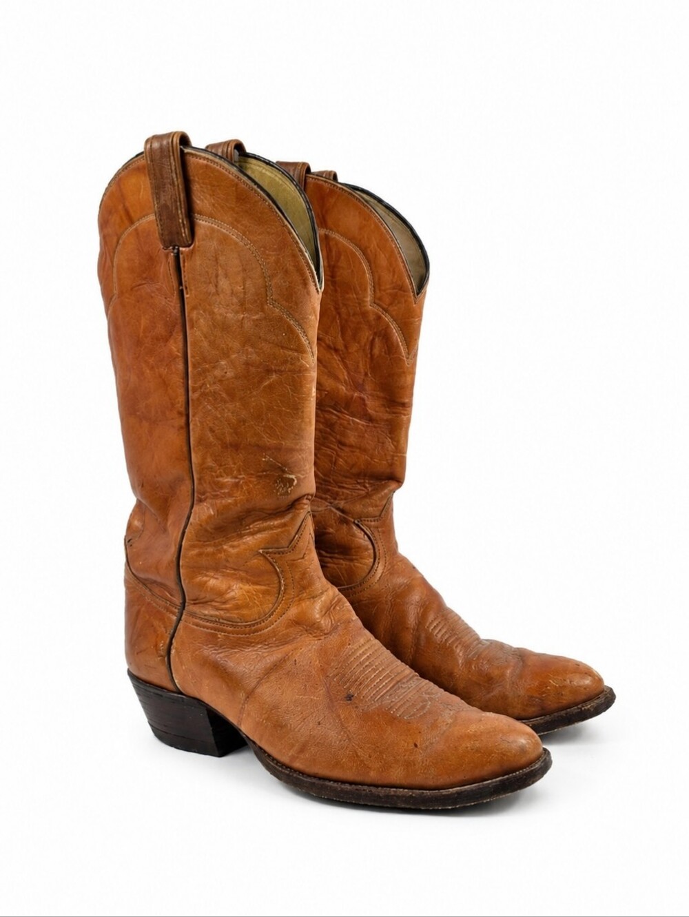 Vintage Tony Lama Cognac Brown‎ Leather Women'w Western boots Size 10.5